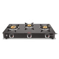 Vidiem Edge Shine 3 Burner Glass Top Gas Stove in black with brass burners