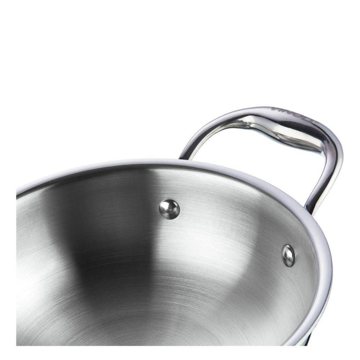 Vinod Platinum Triply Stainless Steel Extra Deep Kadai with Lid - KITCHEN MART