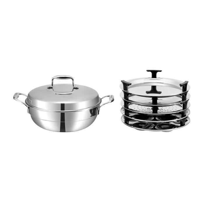 Vinod Platinum idli maker with steamer plates and lid on induction cooktop
