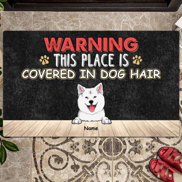 Warning This Place Is Covered In Dog Hair, Black Doormat, Personalized Dog Breeds Doormat, Home Decor, Dog Lovers Gifts