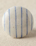 White and Blue Striped Ceramic Cabinet Knob