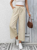 Wide Leg Pants Striped Women Drawstring Casual Pants